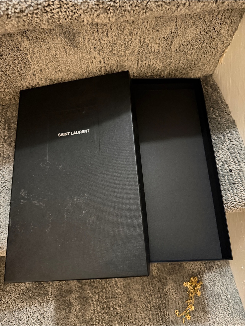 Saint Laurent Black Logo Shoe Box with White Text